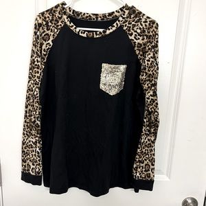 Black and leopard boutique top
